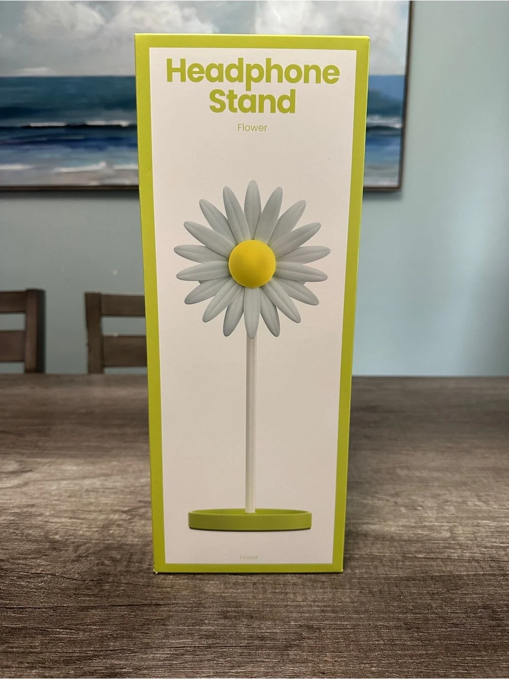 Headphone Stand Flower - Yellow Center with Light Gray Petals